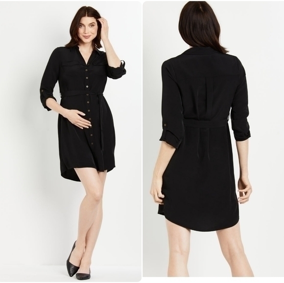 Motherhood Convertible Sleeve Maternity Shirt Dress - Picture 1 of 11